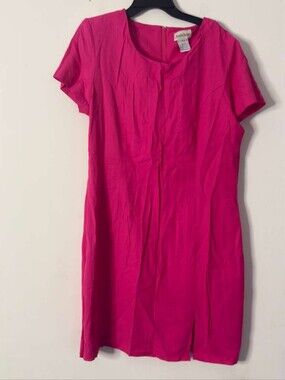 Vintage Jennifer James Pink Rayon Blend Dress Size 16 Back Zipper Cap Sleeves